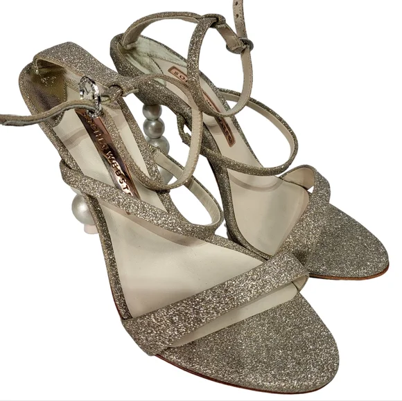 Sophia Webster Rosalind Pearl Glitter Sculptured Heel Sandals Champagne 36.5 - Picture 7 of 11